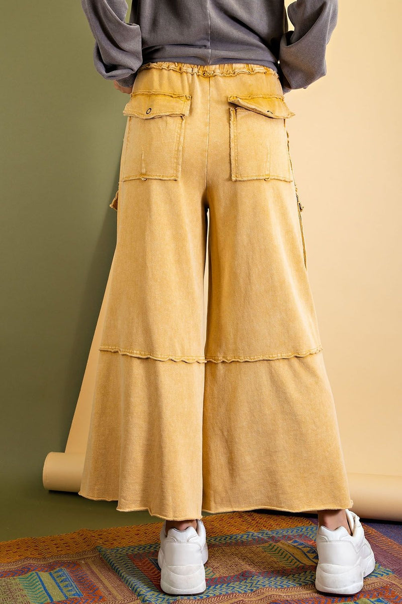 Easel Washed Cotton Gauze Wide Leg Boho Bohemian Pants in Camel S-L EB41320