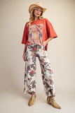 Flower print washed twill pant