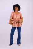 Rose Floral Flair-Sleeve Blouse