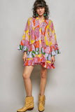 Ruffle Hem Bead Printed Woven Dress/Tunic