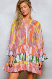 Ruffle Hem Bead Printed Woven Dress/Tunic