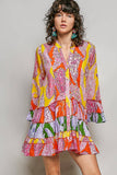Ruffle Hem Bead Printed Woven Dress/Tunic