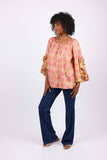 Rose Floral Flair-Sleeve Blouse