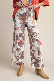 Flower print washed twill pant
