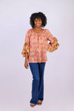 Rose Floral Flair-Sleeve Blouse