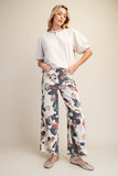 Flower print washed twill pant