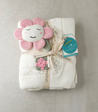 Knit Baby Blanket & Flower Rattle