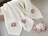 Knit Baby Blanket & Flower Rattle