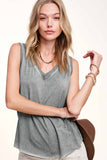 Dyed V-neck Raw Edge Tank Top