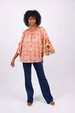 Rose Floral Flair-Sleeve Blouse
