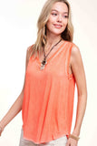 Dyed V-neck Raw Edge Tank Top