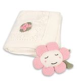 Knit Baby Blanket & Flower Rattle