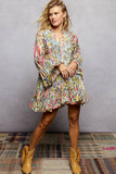 Ruffle Hem Bead Printed Woven Dress/Tunic