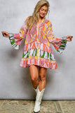 Ruffle Hem Bead Printed Woven Dress/Tunic