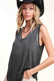 Dyed V-neck Raw Edge Tank Top