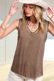 Dyed V-neck Raw Edge Tank Top
