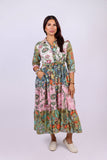 3/4 Sleeve Shirt Dress in Cotton Patchwork