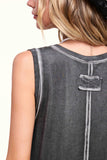 Dyed V-neck Raw Edge Tank Top