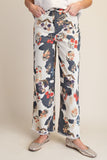 Flower print washed twill pant