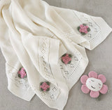 Knit Baby Blanket & Flower Rattle