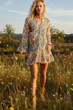 Ruffle Hem Bead Printed Woven Dress/Tunic