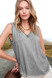 Dyed V-neck Raw Edge Tank Top