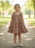 Nia Printed Dress Taupe Cotton Girls Dress
