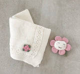 Knit Baby Blanket & Flower Rattle