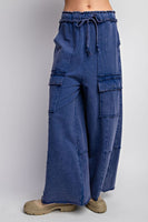 Wide leg ribbed terry knit pant