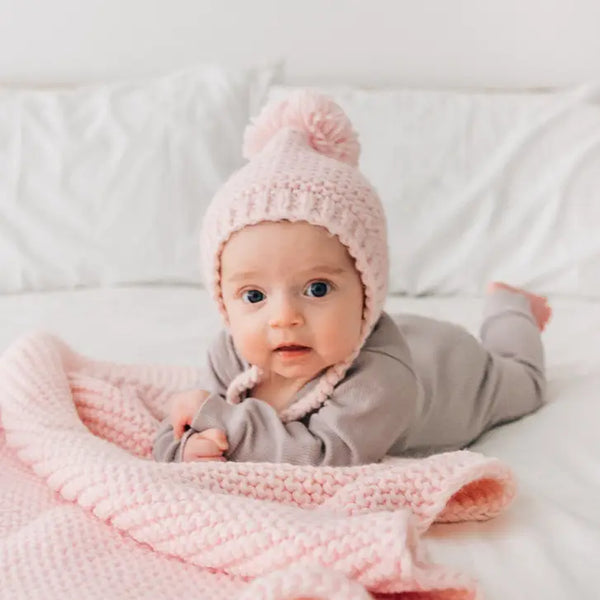 Blush Tie Knit Baby Bonnet