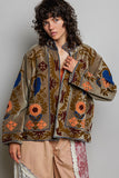 Olive Embroidered Velvet Jacket