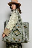Olive Quilted Velvet Tote Bag