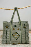 Olive Quilted Velvet Tote Bag