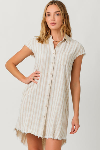 Frayed Linen Shirt Dress