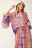 Border Print 3/4 Sleeve Top