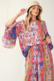 Border Print 3/4 Sleeve Top