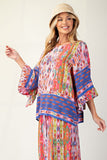 Border Print 3/4 Sleeve Top