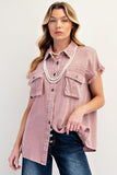 Cap Sleeve Button Down Shirt