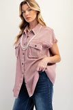 Cap Sleeve Button Down Shirt