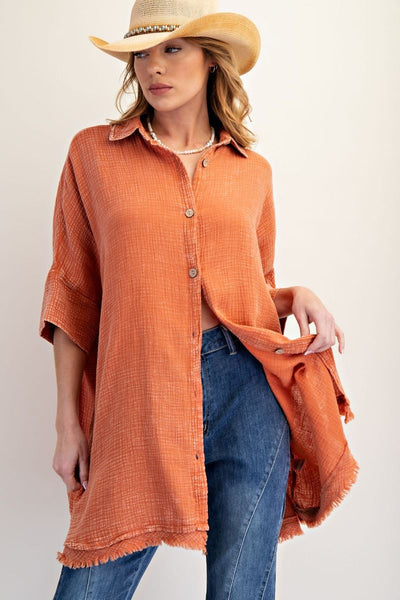 Washed Cotton Gauze Oversized Shirt