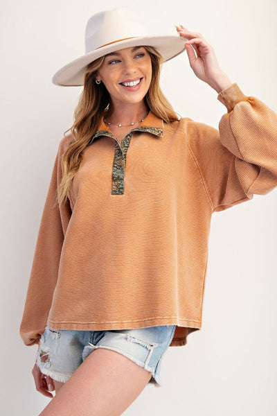 Washed Rib Terry Pullover