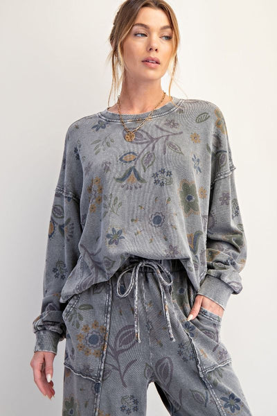 Floral Print Terry Pullover