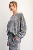 Floral Print Terry Pullover
