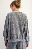 Floral Print Terry Pullover