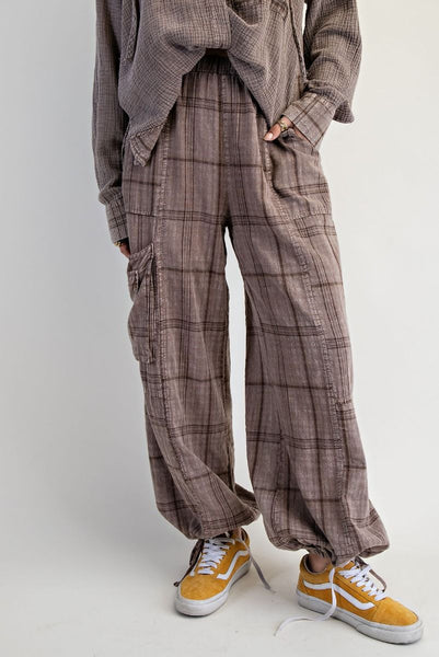 Plaid Mineral Wash Pants