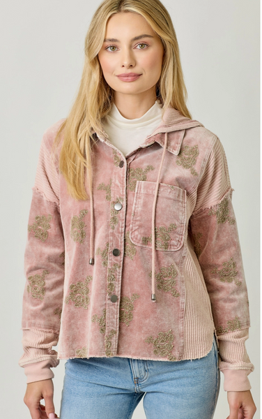 Flower Embroidery Hoodie Jacket