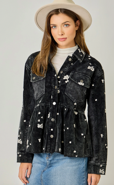 Washed Terry Mix Peplum Jacket