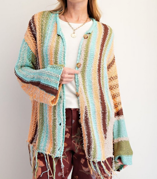 Striped Knit Button Down Cardigan