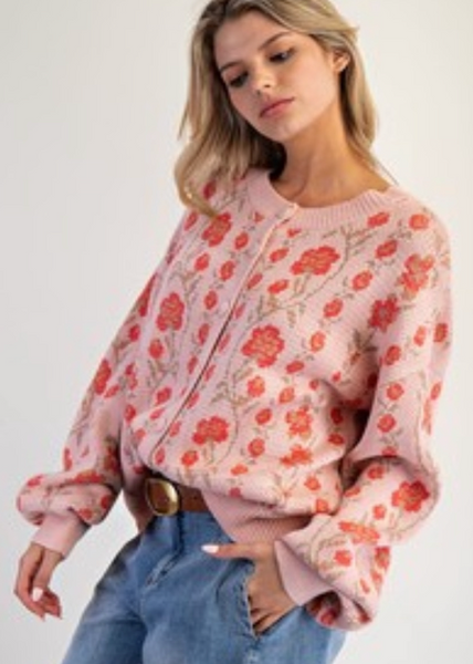 Floral Pattern Knitted Cardigan