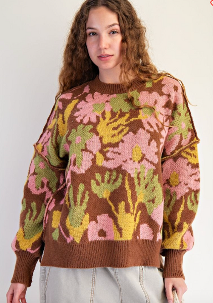 Floral Patterned Pullover Sweater
